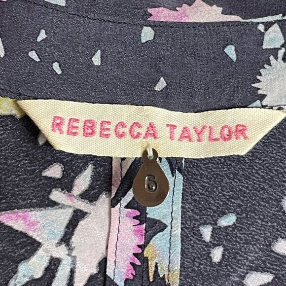Rebecca Taylor Gray Pastel Floral Silk Blouse 1/2 Snap Popover Size 6 - Picture 2 of 5